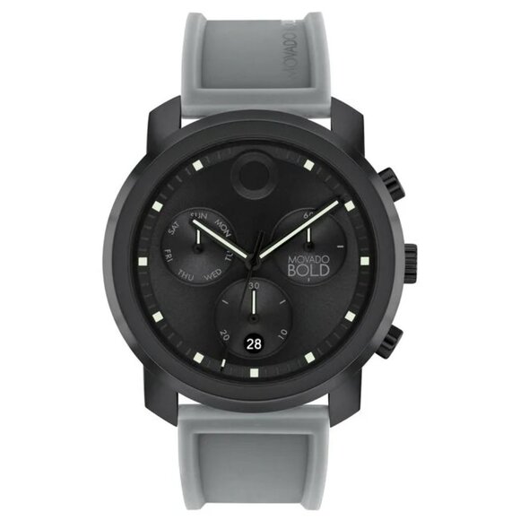 MOVADO BOLD 3601050 BLACK CHRONOGRAPH DIAL GRAY SILICONE STRAP MENS WATCH - Picture 1 of 4